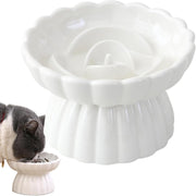 Elevated Ceramic Slow Feed Dish For Cats And Small Dogs, Flower Pool Design Pet Slow Feeder With Higher Edges,Raised Pet Bowl For Dry & Wet Food