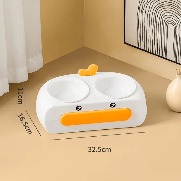 Duck Design Pet Double Bowl Plastic Kitten Dog Food Drinking Tray Feeder Cat Feeding Pet Supplies Accessories