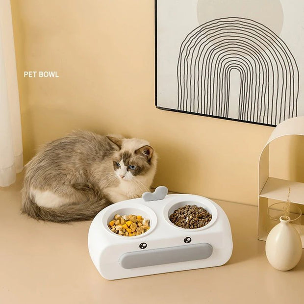 Duck Design Pet Double Bowl Plastic Kitten Dog Food Drinking Tray Feeder Cat Feeding Pet Supplies Accessories