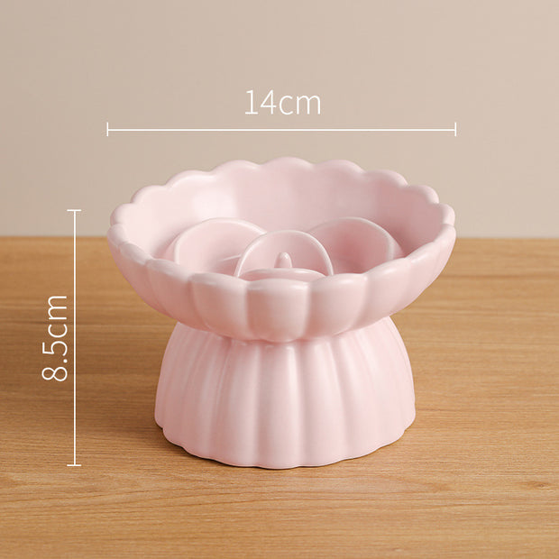 Elevated Ceramic Slow Feed Dish For Cats And Small Dogs, Flower Pool Design Pet Slow Feeder With Higher Edges,Raised Pet Bowl For Dry & Wet Food