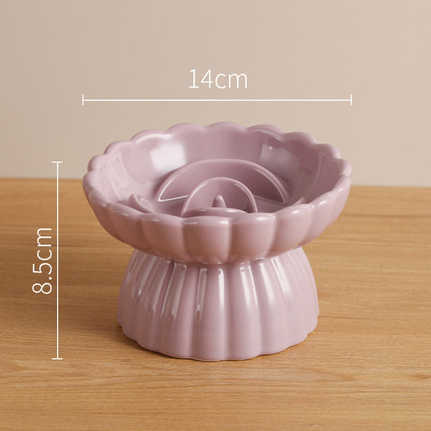 Elevated Ceramic Slow Feed Dish For Cats And Small Dogs, Flower Pool Design Pet Slow Feeder With Higher Edges,Raised Pet Bowl For Dry & Wet Food